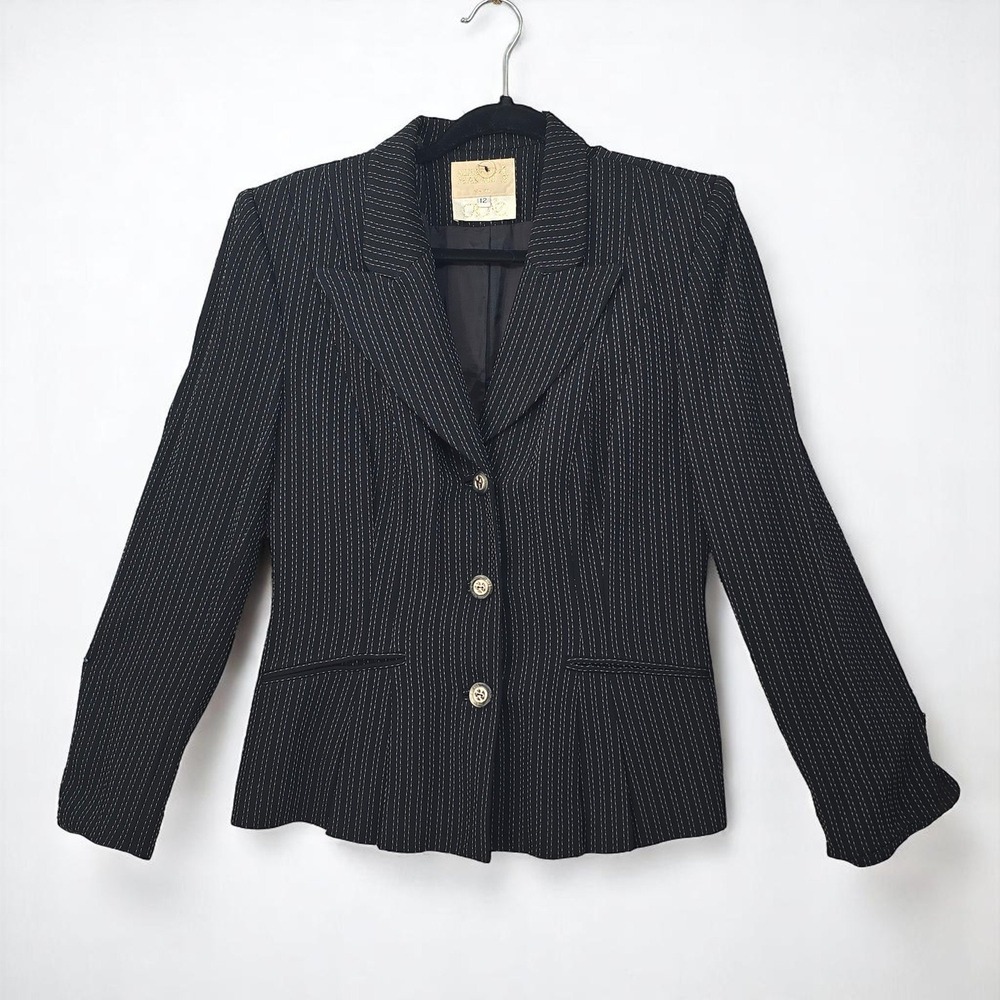 Alberto Makali Cache Woman 12 Pinstripe Blazer Jacket Gold Button Career Office‎
